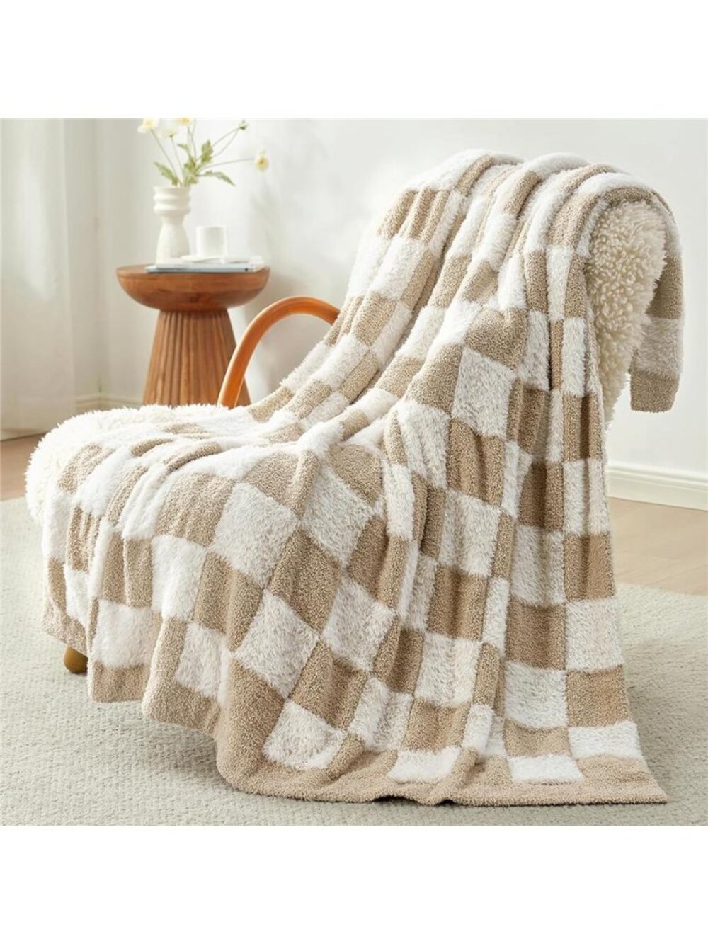 Fall Checkered Throw Blanket Faux Fur